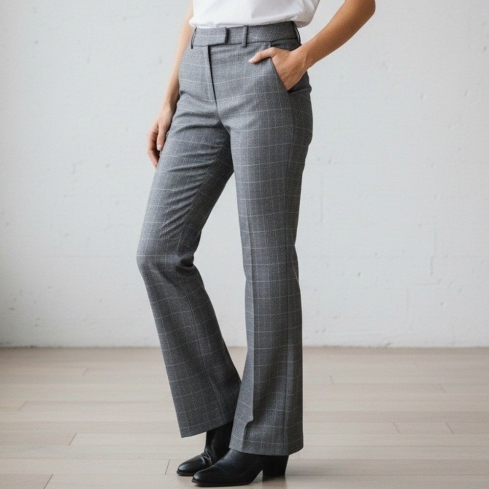 Vintage Casual Corner Pants Women 8 Gray Plaid‎ Stretch Career Bootcut Trousers